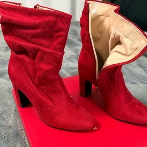 Kelly & Katie Vibrant Red Suede Heeled Boots